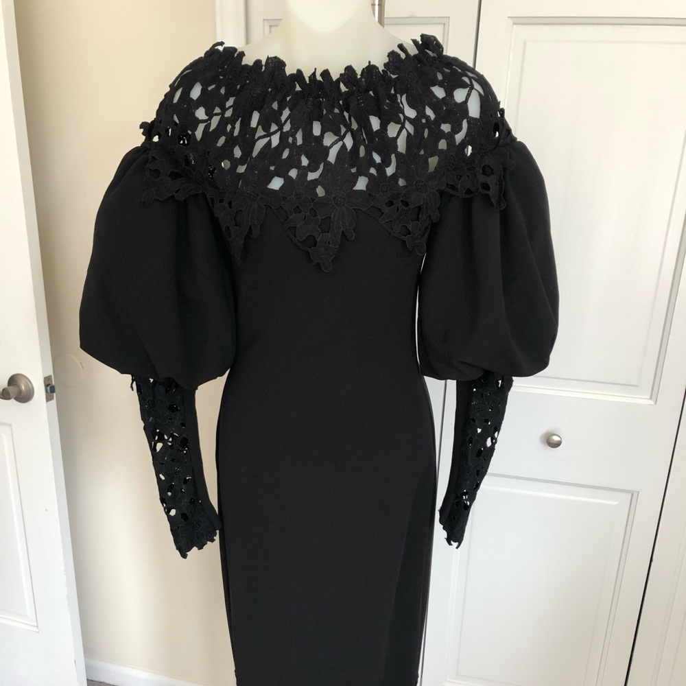 Black midi dress with lace detail